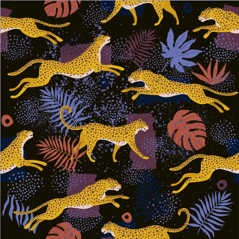 Alfombra vinílica de animales hojas tropicales y leopardos - TenVinilo
