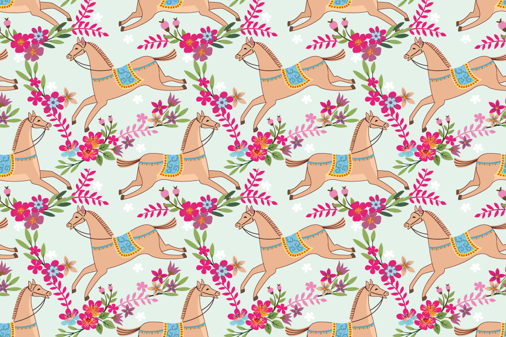 Alfombra vinílica de animales patrón caballo flores rosas - TenVinilo