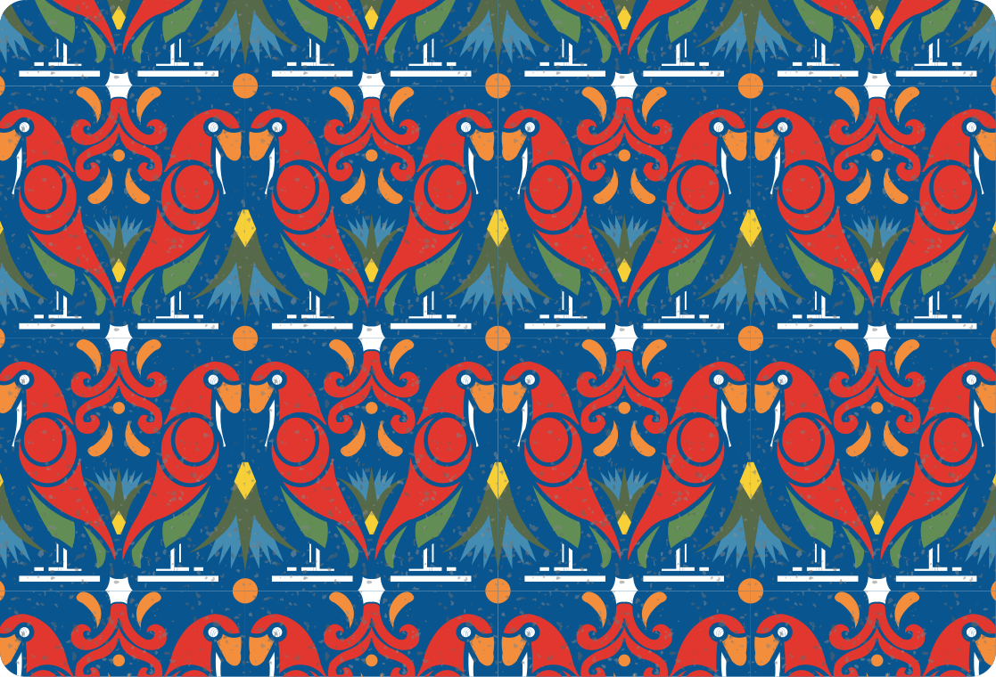 Alfombra vinílica de animales diseño floral azul - TenVinilo