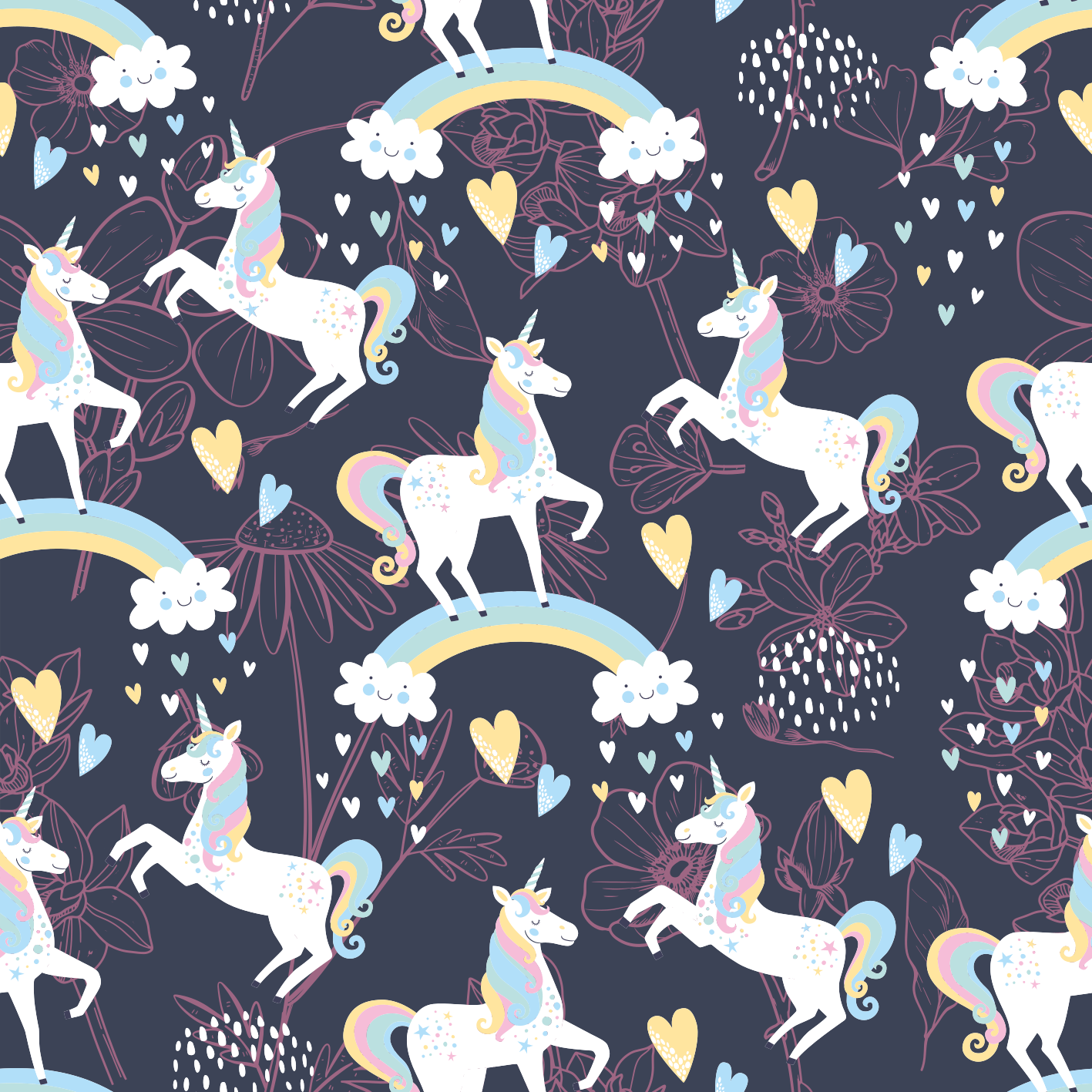 Alfombra vinílica de animales unicornios rosas florales - TenVinilo