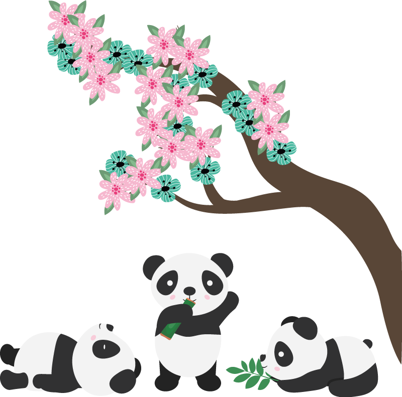 Alfombra vinílica de animales clan de pandas juguetones - TenVinilo