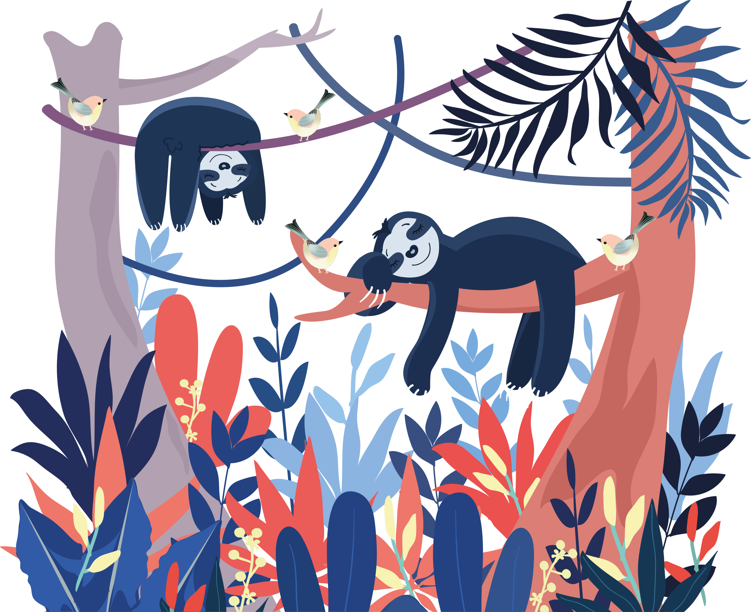 Alfombra vinílica de animales escena de perezosos juguetones - TenVinilo