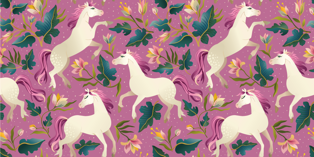 Alfombra vinílica de animales diseño floral de caballo - TenVinilo