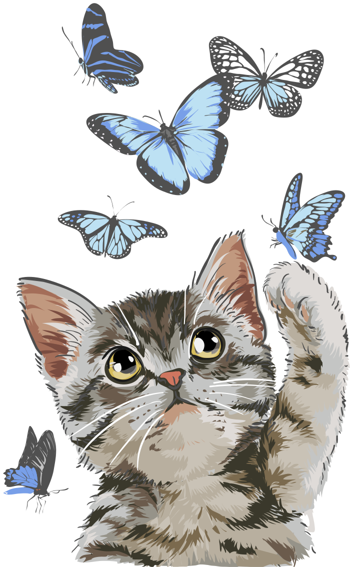 Alfombra vinílica de animales gatito con mariposas azules - TenVinilo
