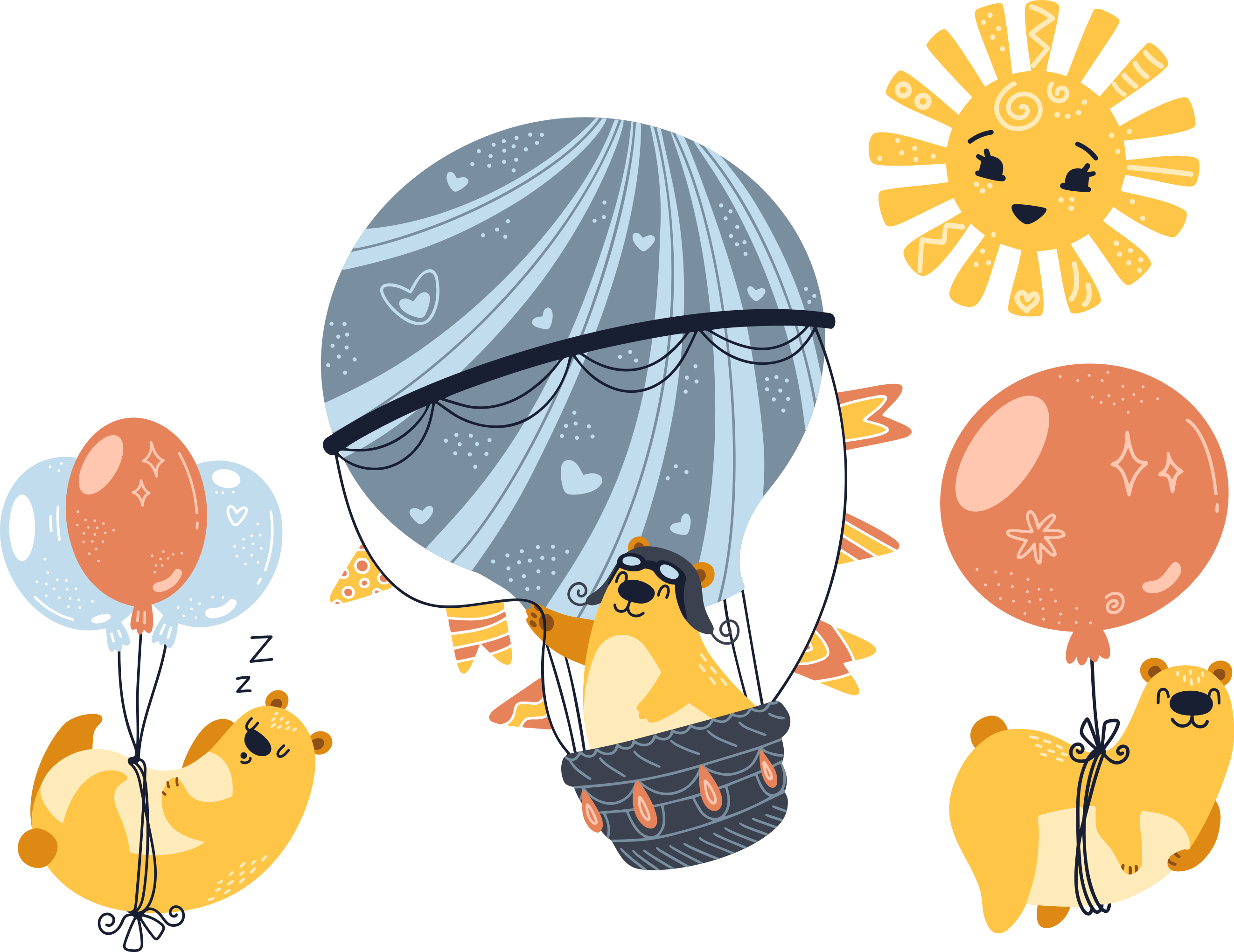 Alfombra vinílica de animales colgando de globos - TenVinilo