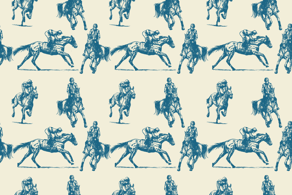 Alfombra vinílica de animales patrón caballos azul y beige - TenVinilo