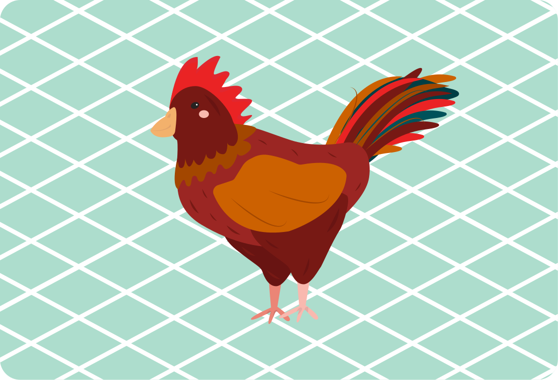 Alfombra vinílica de animales gallo rojo de perfil - TenVinilo