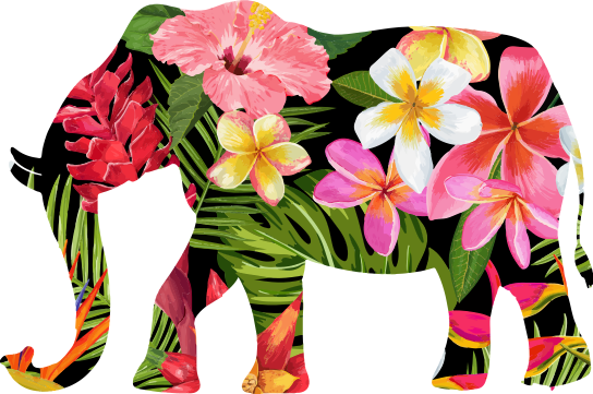 Alfombra vinílica de animales elefante floral silueta - TenVinilo