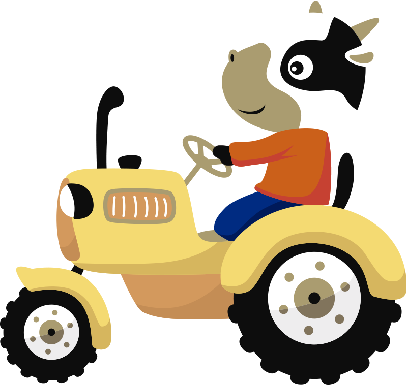 Alfombra vinílica de animales vaca en tractor - TenVinilo