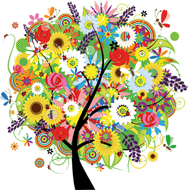 Alfombra vinílica flores árbol de verano - TenVinilo