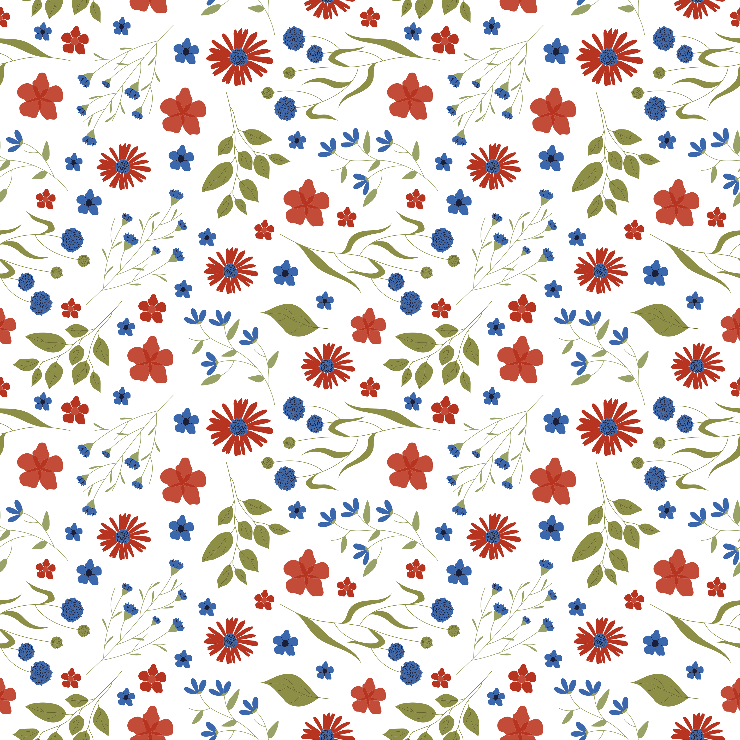 Alfombra vinílica flores patrones jardín azul y rojo - TenVinilo