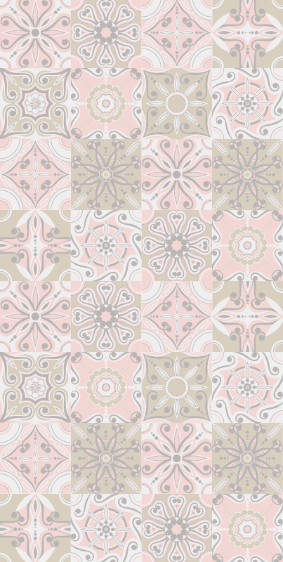 Alfombra vinílica cocina azulejos rosa y gris - TenVinilo