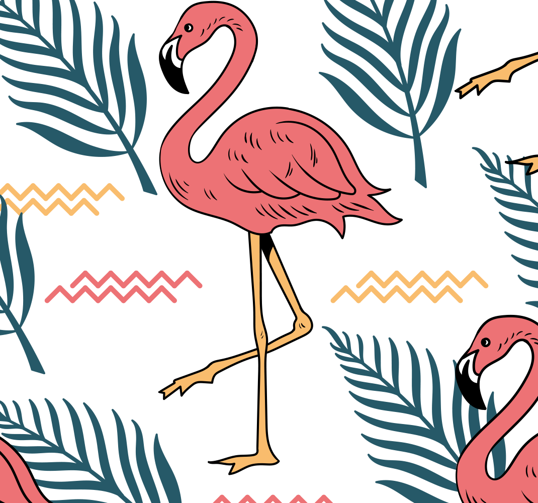 Alfombra vinílica dormitorio hojas tropicales y flamencos - TenVinilo