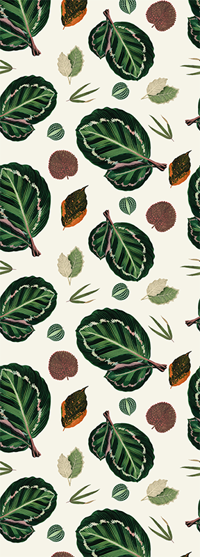 Alfombra vinílica dormitorio hojas maranta verde rojo - TenVinilo