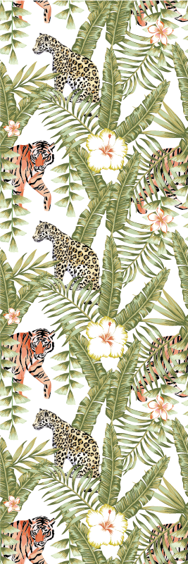 Alfombra vinílica dormitorio hojas tropicales de leopardos - TenVinilo