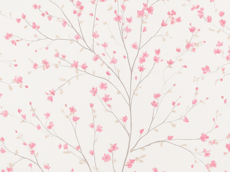 Alfombra vinílica dormitorio Árbol con flores rosas pequeñas - TenVinilo