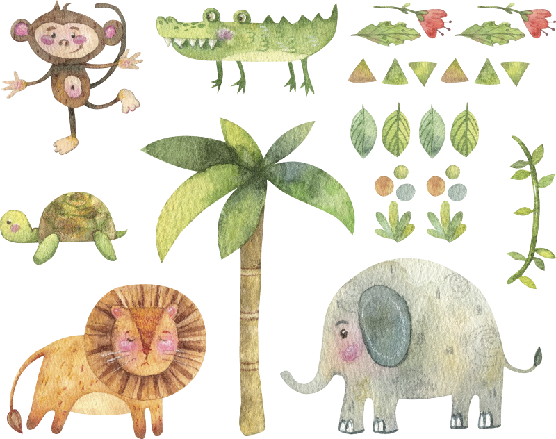 Alfombra vinílica infantil animales de la selva acuarela - TenVinilo