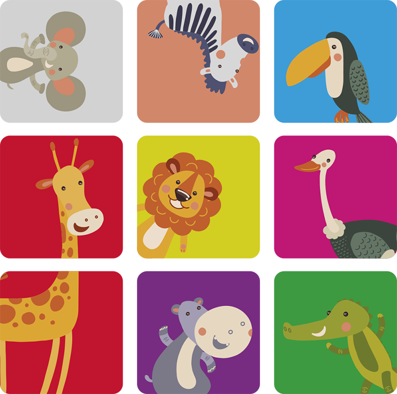 Alfombra vinílica infantil azulejos coloridos con animales - TenVinilo