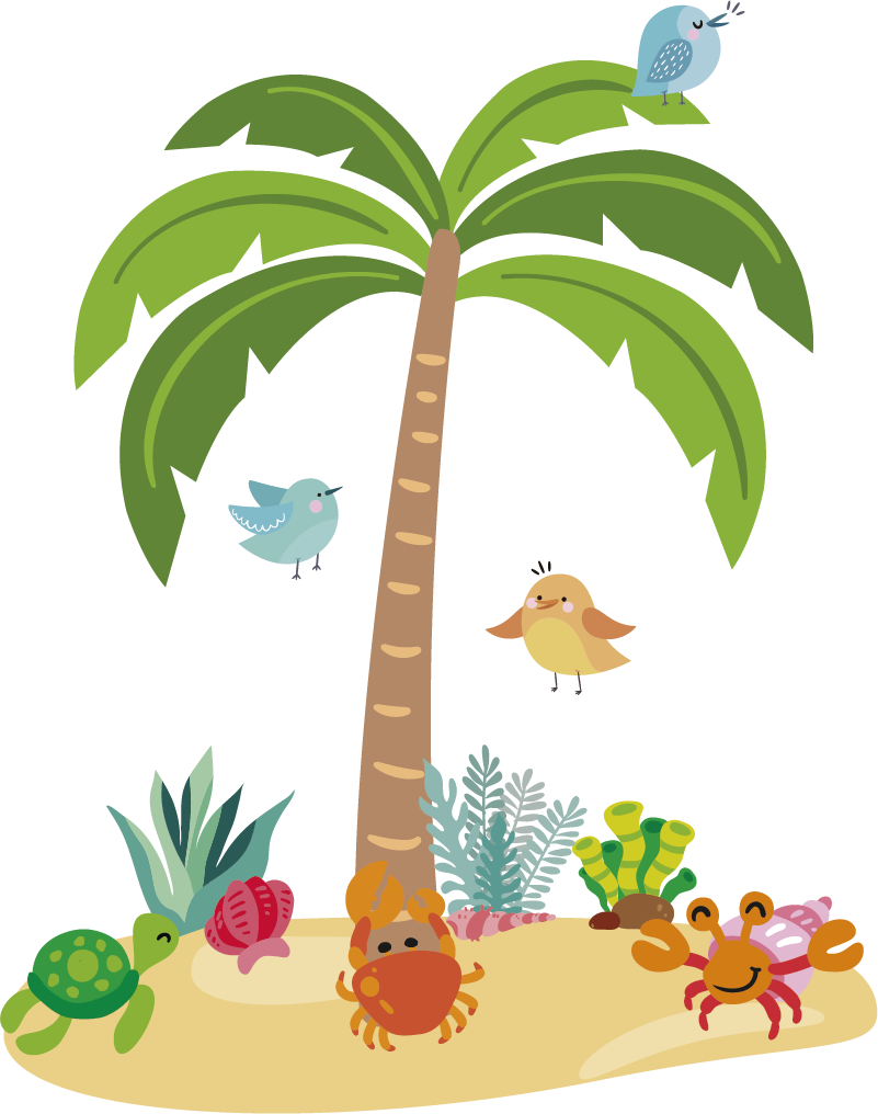 Alfombra vinílica infantil palmera y fauna marina - TenVinilo