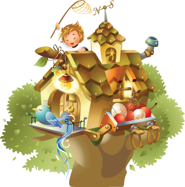 Alfombra vinílica juegos ilustración casa árbol - TenVinilo