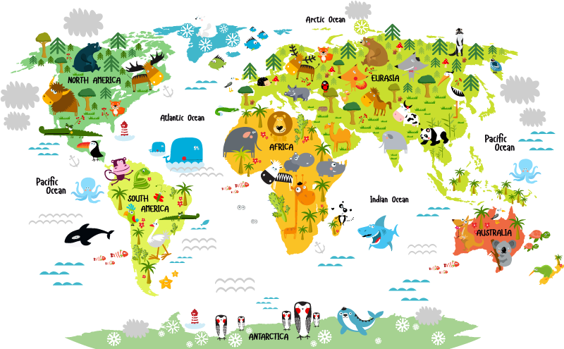 Alfombra vinílica mapamundi diseño fauna inglesa - TenVinilo