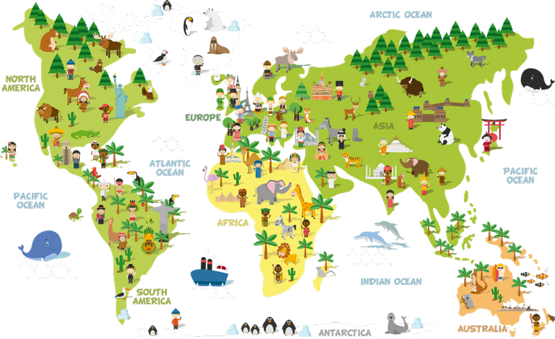 Alfombra vinílica mapamundi mapa de personas en inglés - TenVinilo