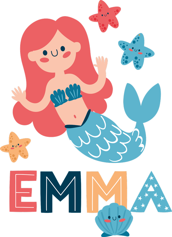 Alfombra vinílica infantil sirena colorida con nombre - TenVinilo
