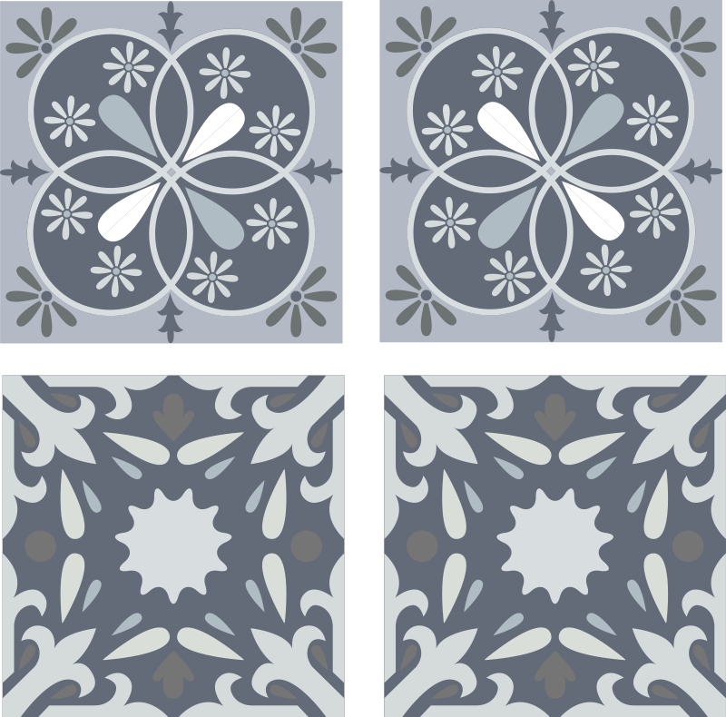 Alfombra vinílica baño pegatina de azulejo flor azul - TenVinilo