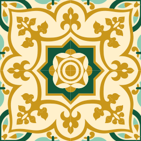 Alfombra vinílica baño patrón azulejos oro y verde - TenVinilo