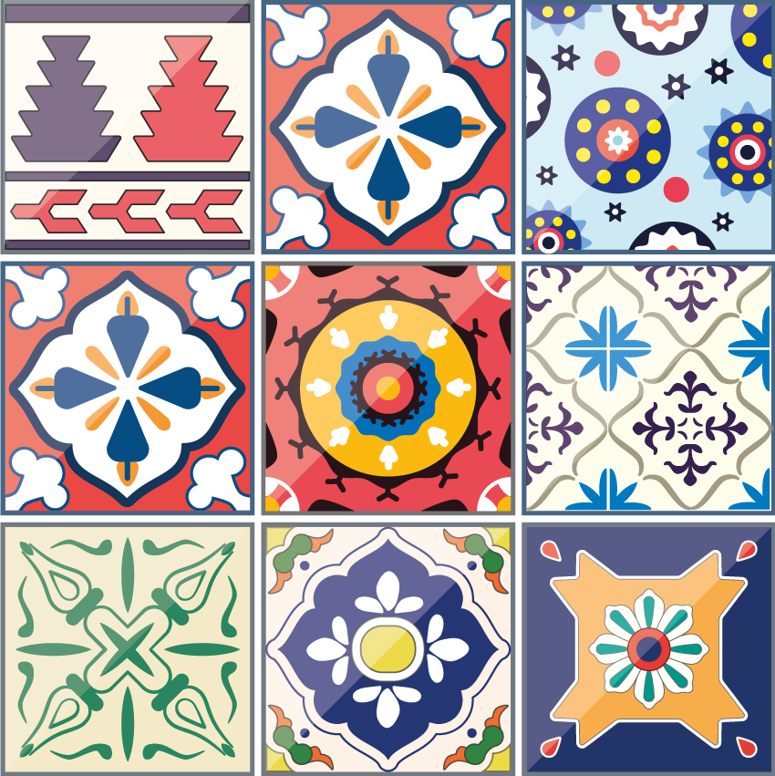 Alfombra vinílica cocina azulejos ornamentales coloridos - TenVinilo