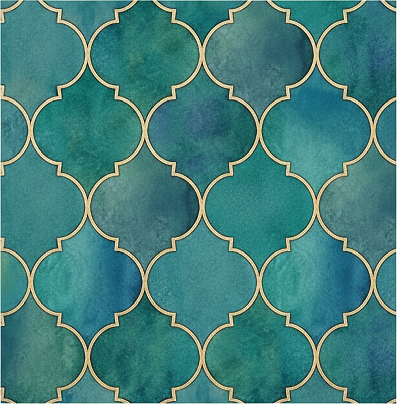 Alfombra vinílica cocina verde jade con acentos dorados - TenVinilo