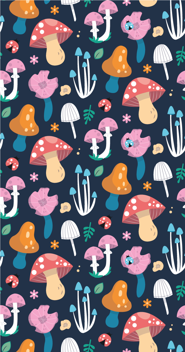Alfombra vinílica cocina con diseño de setas y mariquitas - TenVinilo