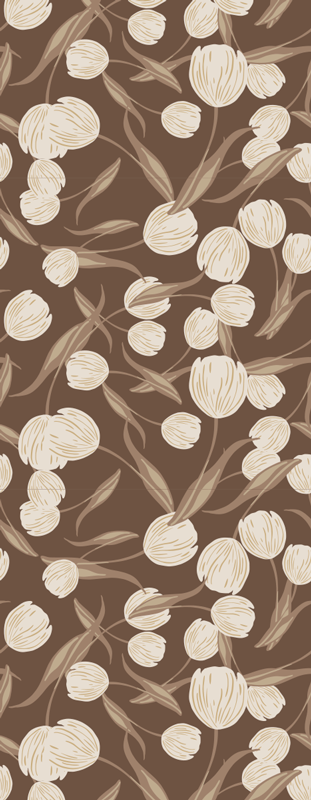 Alfombra vinílica dormitorio patrón elegante tulipanes beige - TenVinilo