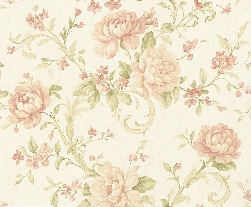 Alfombra vinílica dormitorio floral vintage rosa claro - TenVinilo