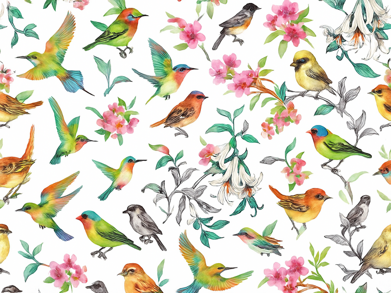Alfombra vinílica dormitorio naturaleza colorida con aves - TenVinilo