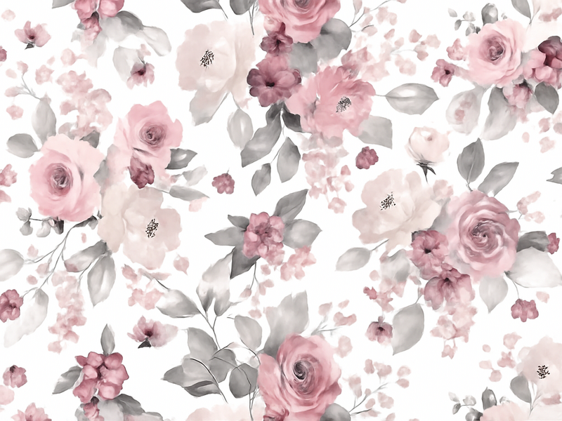 Alfombra vinílica dormitorio patrón flores delicadas grises - TenVinilo
