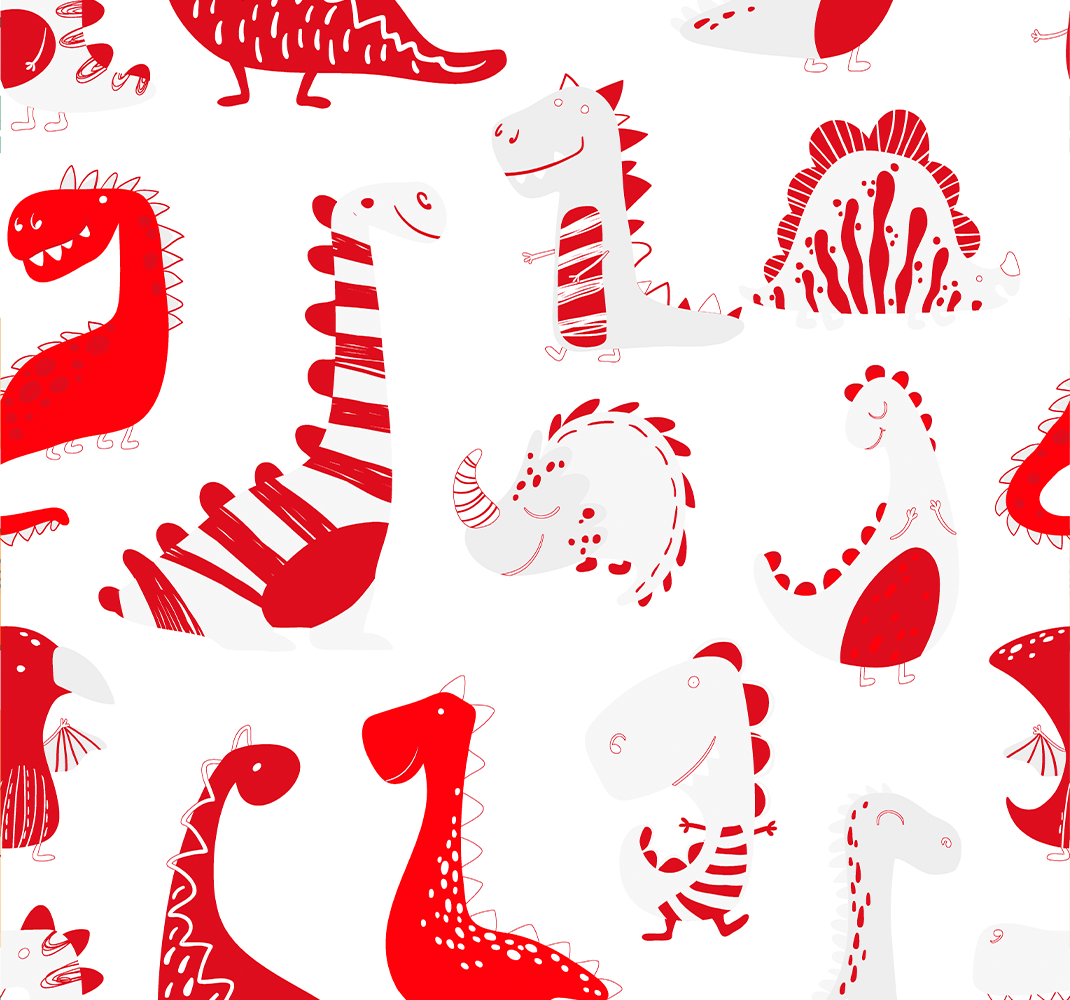 Alfombra vinílica dormitorio dinosaurios rojos dibujados - TenVinilo