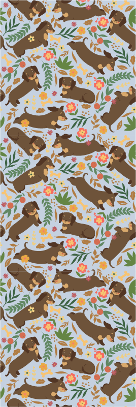 Alfombra vinílica dormitorio patrón de dachshund y flores - TenVinilo