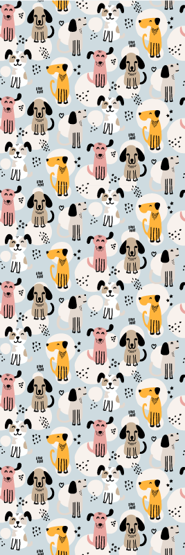 Alfombra vinílica dormitorio perros multicolores fondo azul - TenVinilo
