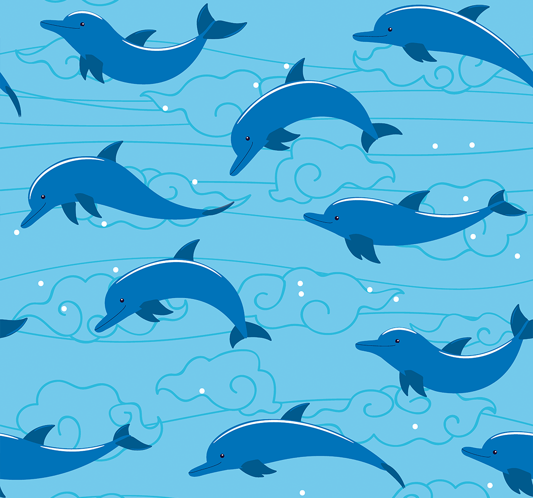 Alfombra vinílica de animales cielo con nubes y delfines - TenVinilo