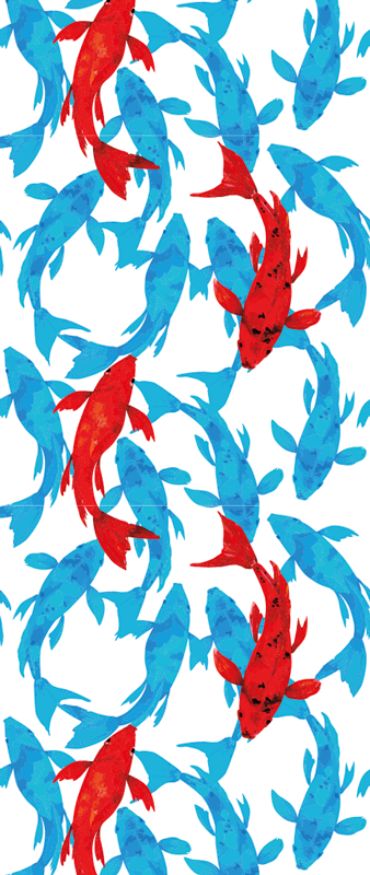 Alfombra vinílica de animales banco de peces con acento rojo - TenVinilo