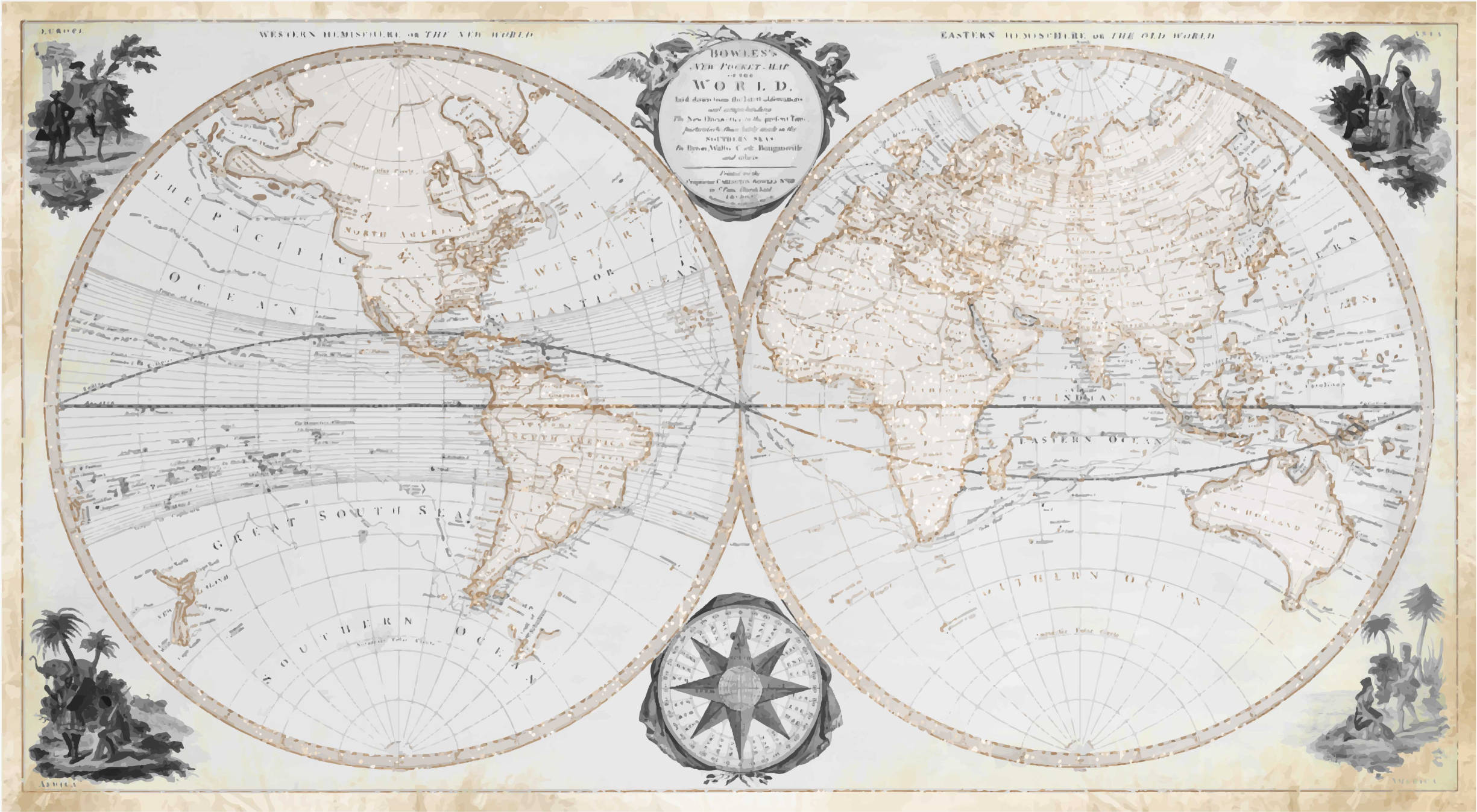 Alfombra vinílica mapamundi mapa mundi acuarela vintage - TenVinilo