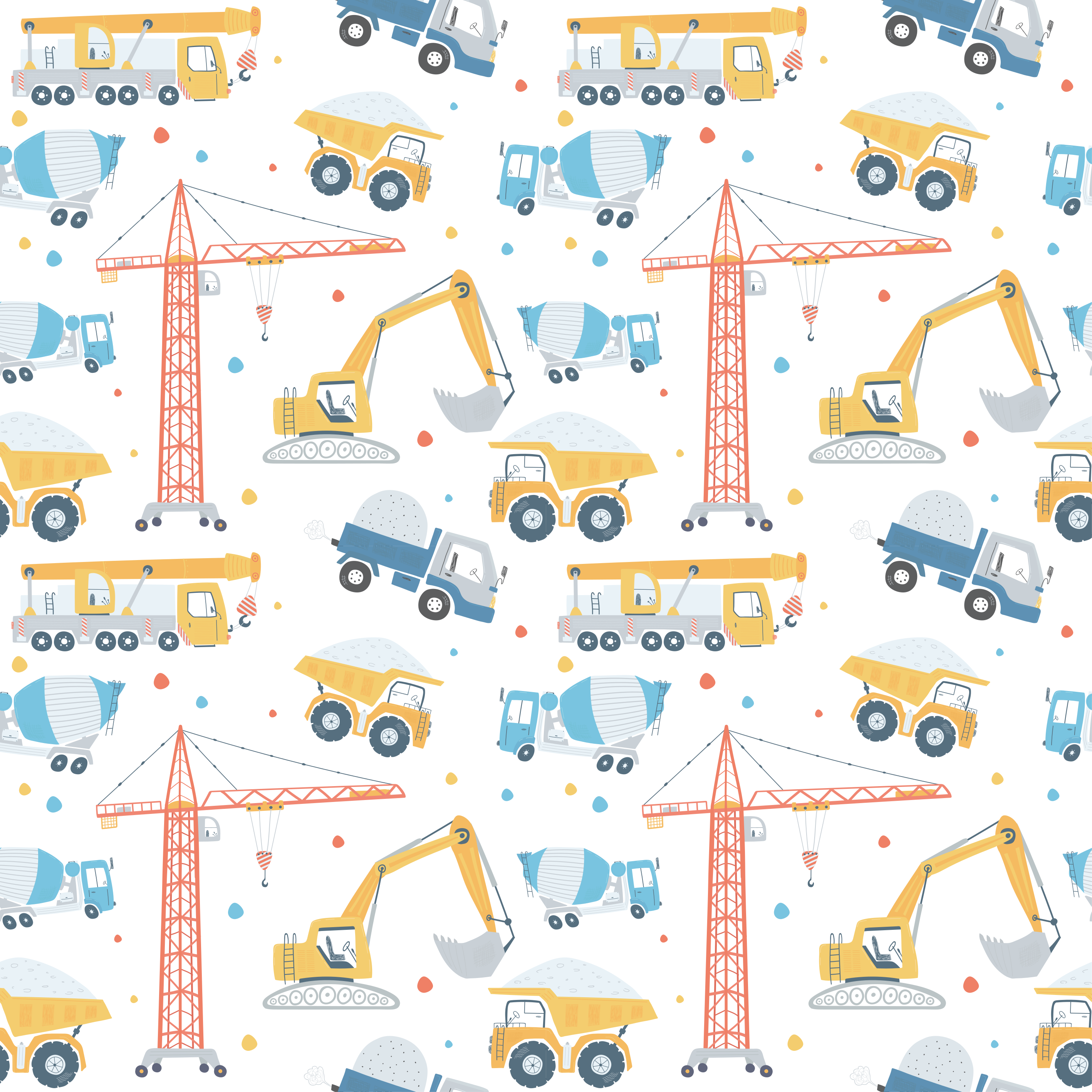 Alfombra vinílica infantil pastel vehículos de construcción - TenVinilo