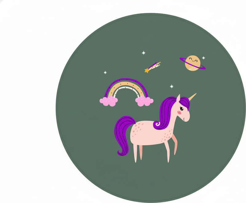 Alfombra vinílica infantil unicornios artísticos verdes - TenVinilo