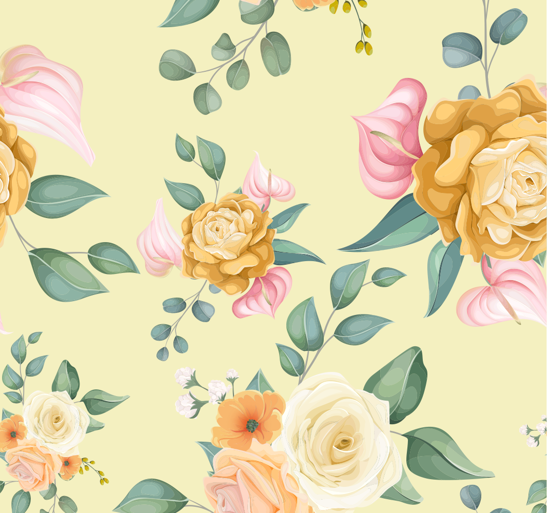 Alfombra vinílica salón estilo vintage rosas amarillas - TenVinilo