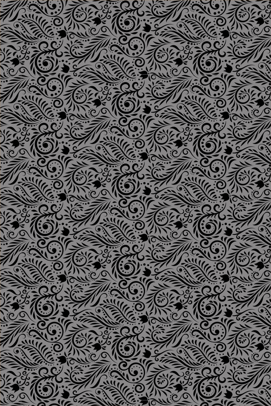 Alfombra vinílica gris con patrones de espirales ornados - TenVinilo