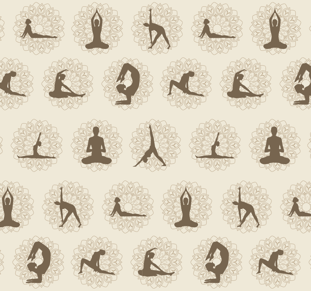 Alfombra vinílica beige íconos de yoga marrón - TenVinilo