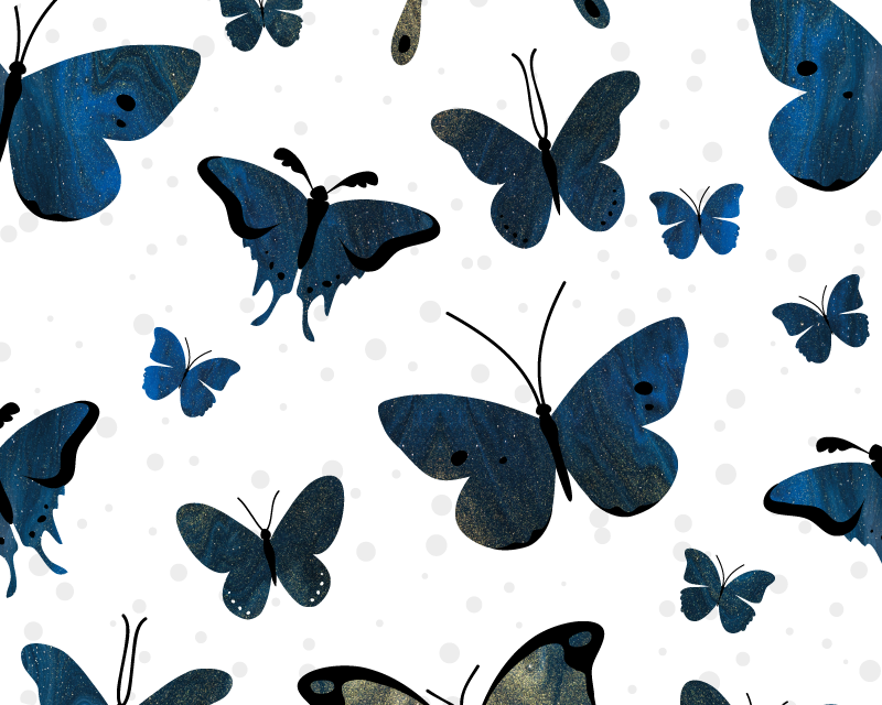 Alfombra vinílica blanca alas de mariposa azul brillante - TenVinilo