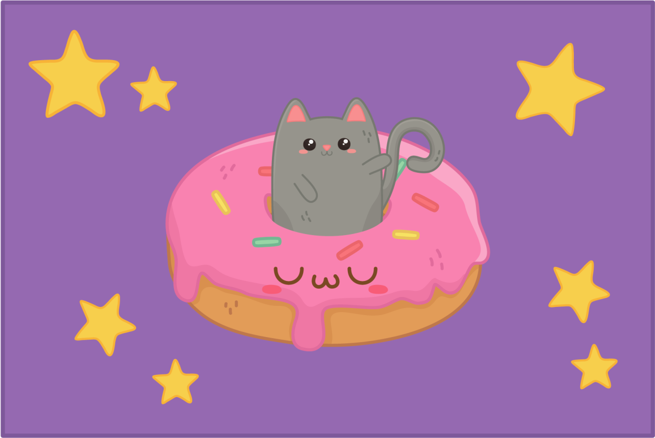 Alfombra vinílica lila gato y donut - TenVinilo