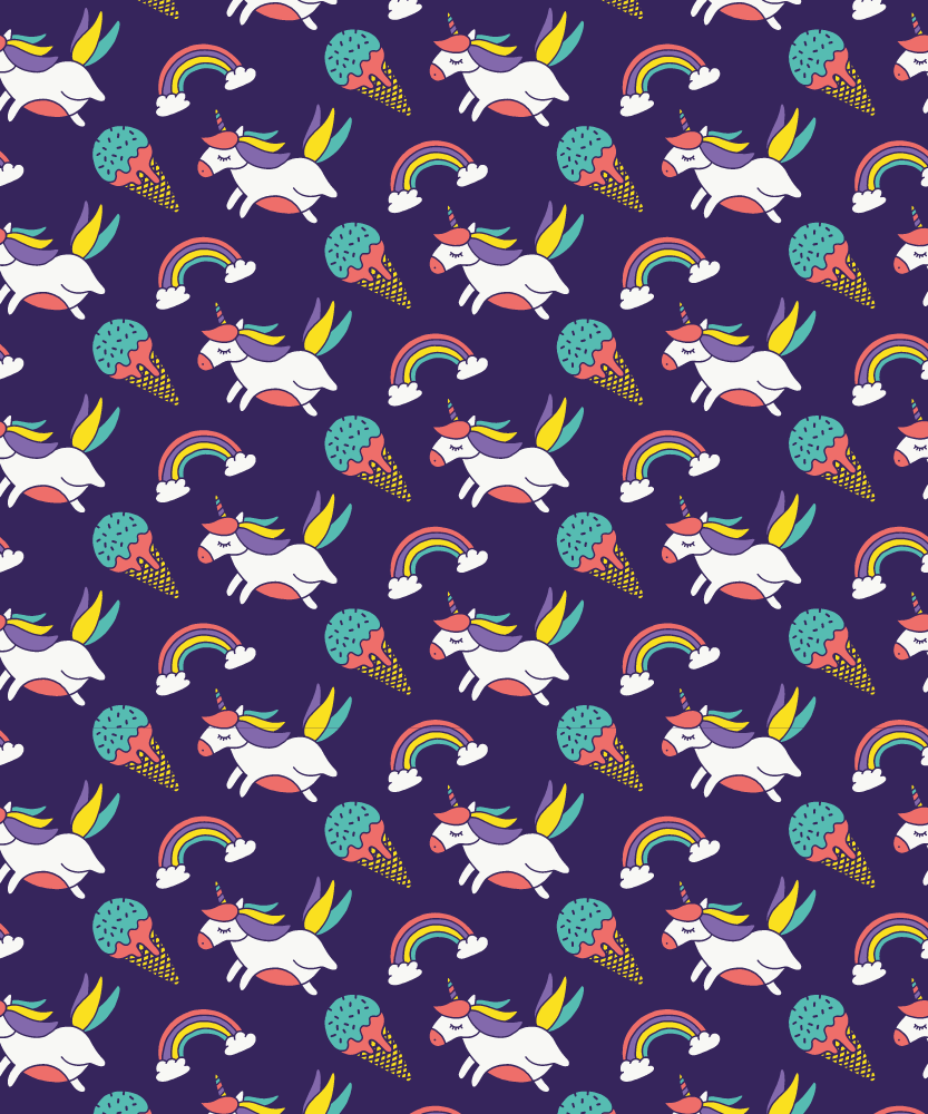 Alfombra vinílica lila con patrón de unicornios dibujados - TenVinilo